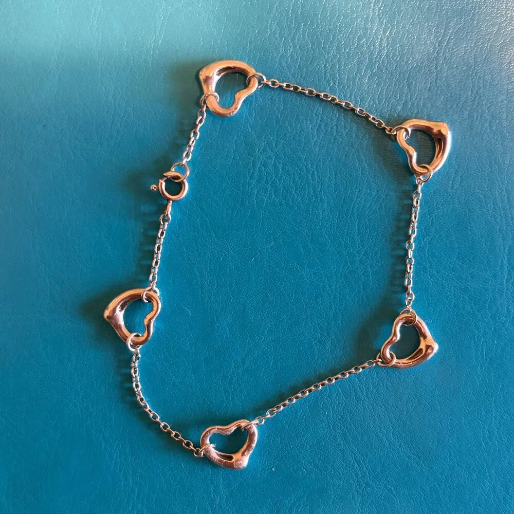 Tiffany & Co. Elsa Peretti Open Heart Link Bracelet Sterling Silver w/ Pouch - Picture 2 of 4